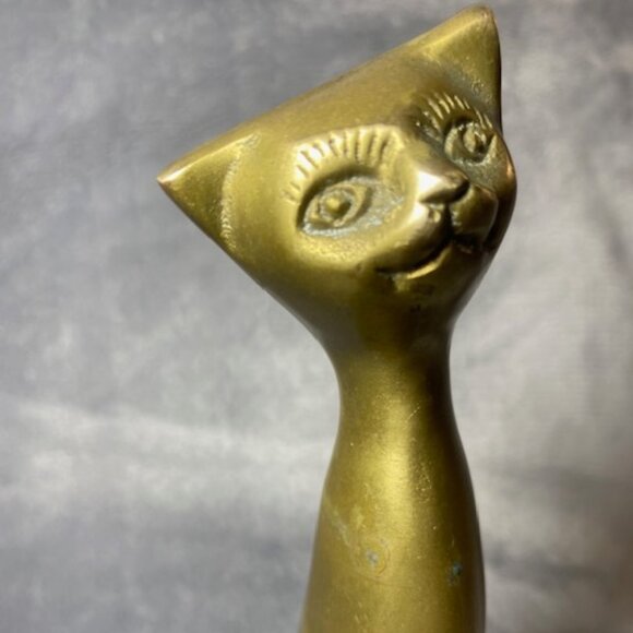 Solid Brass Mid Century Modern Cat figurine 7 inch - Picture 2 of 11